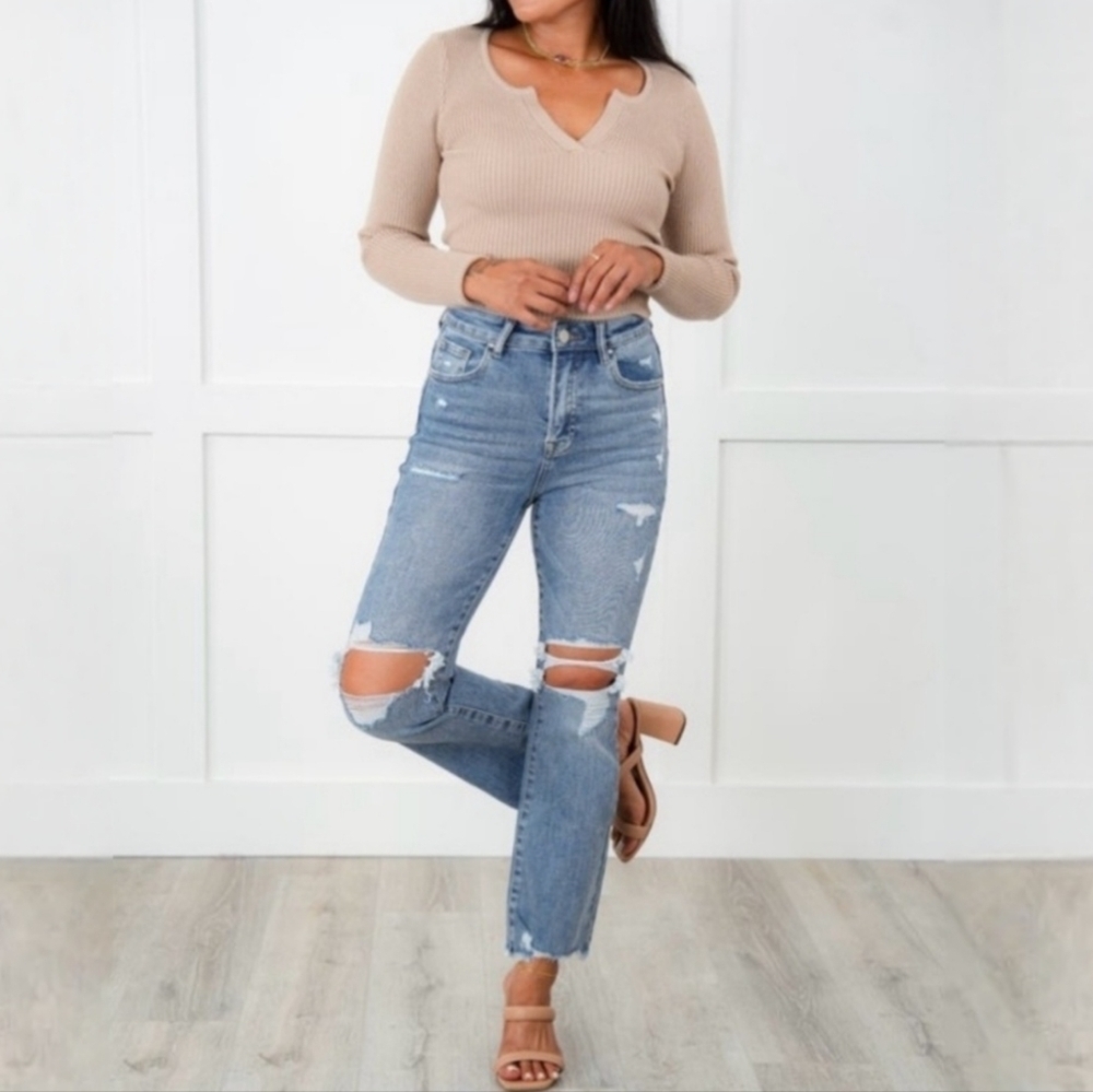 Freckled Poppy X RISEN The It Girl High-Rise Medium Wash Ankle Flare Jeans 7/26